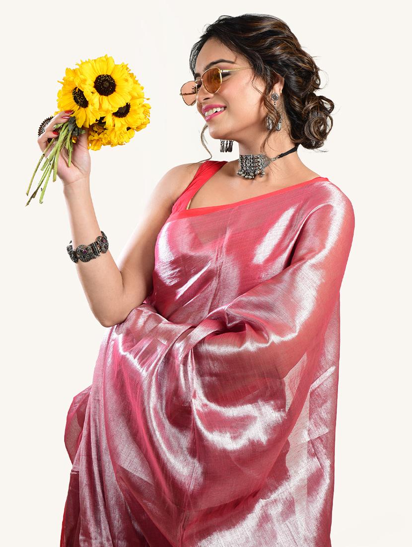 women solid plain saree with blouse - 21968644 - Standard Image - 4