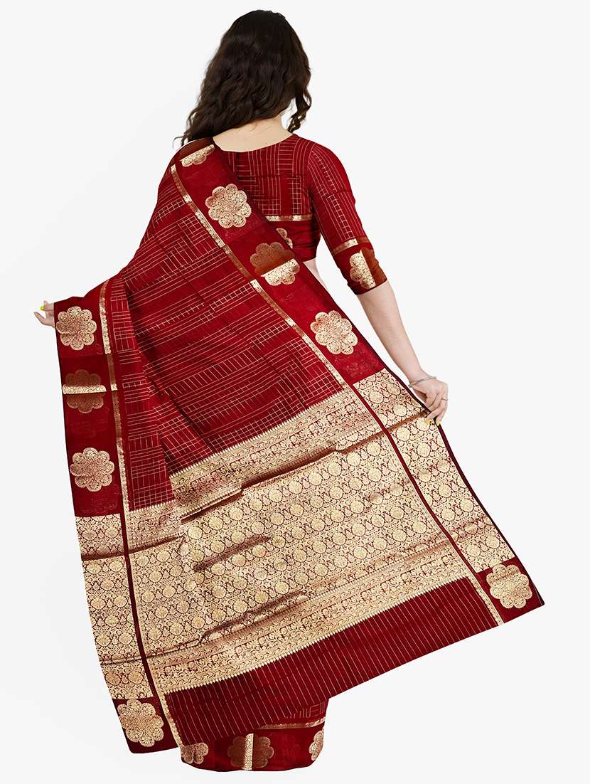 women checkered bordered saree with blouse - 21968729 -  Standard Image - 1