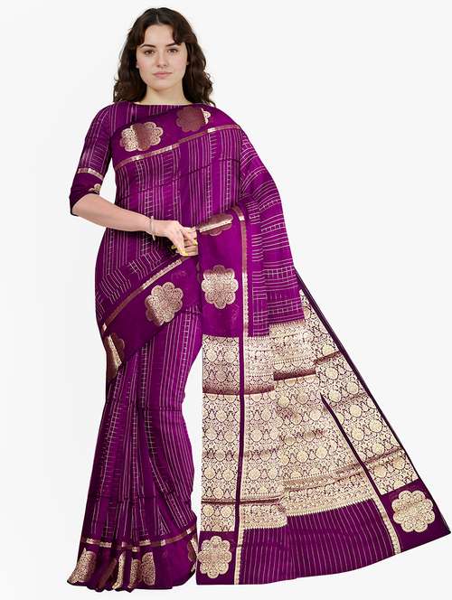 women checkered bordered saree with blouse - 21968730 -  Standard Image - 0