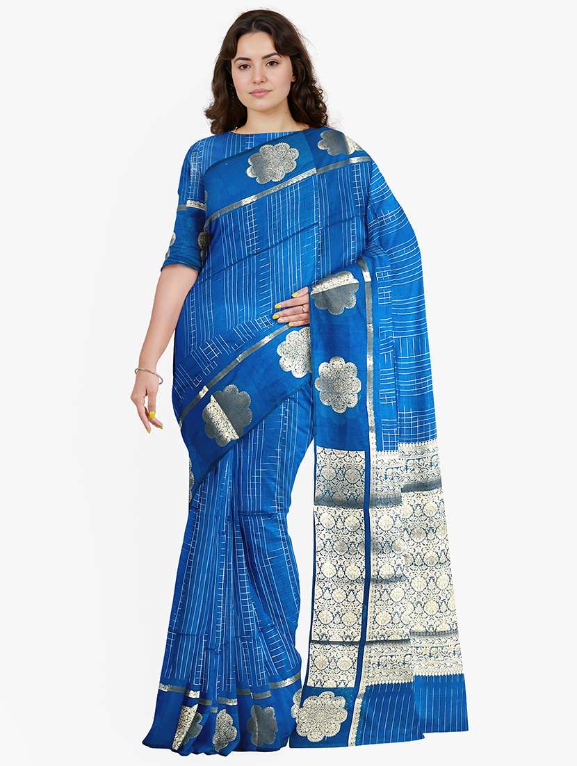 women checkered bordered saree with blouse - 21968731 - Zoom Image - 0