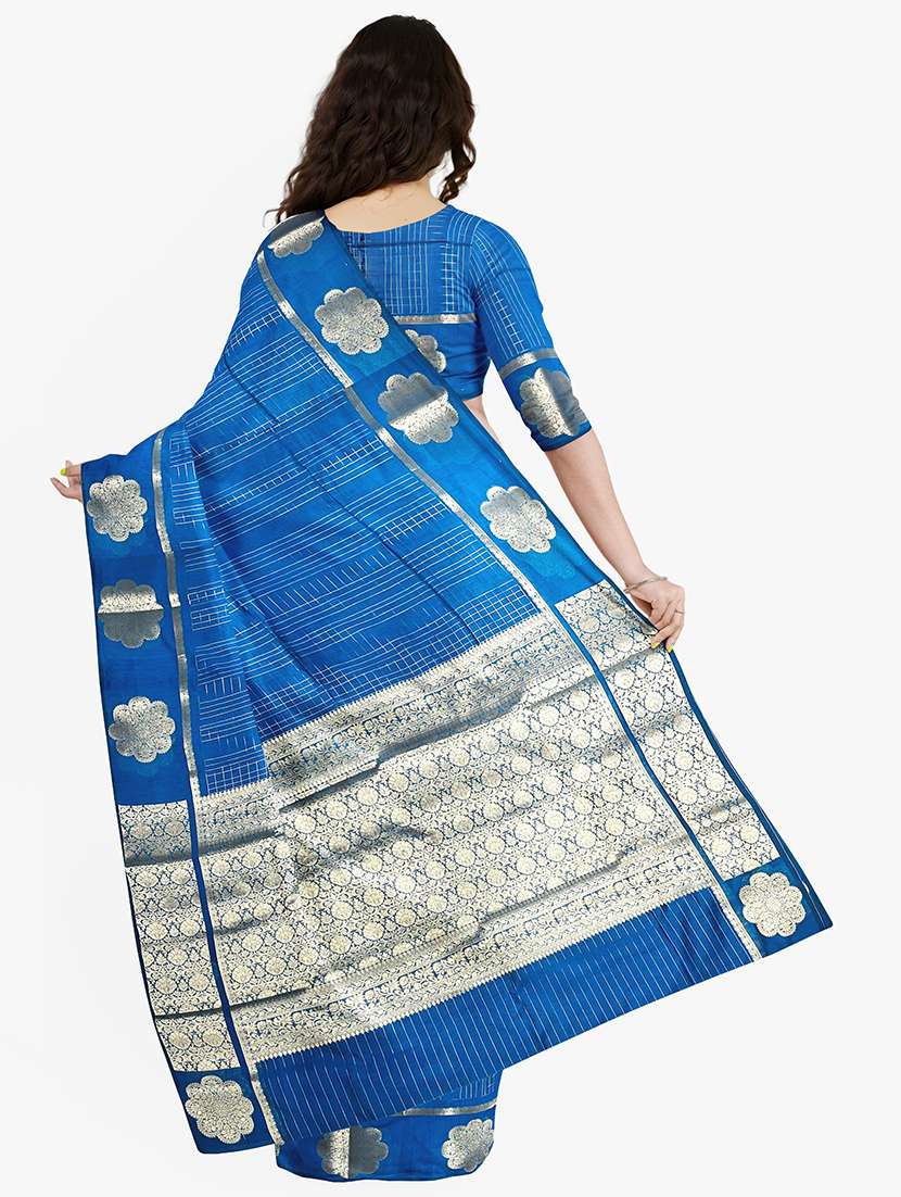 women checkered bordered saree with blouse - 21968731 -  Standard Image - 1