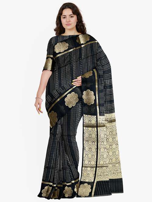 women checkered bordered saree with blouse - 21968733 -  Standard Image - 0