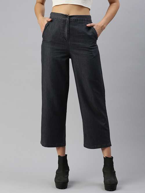 women solid high rise straight fit trouser - 21968738 - Standard Image - 0