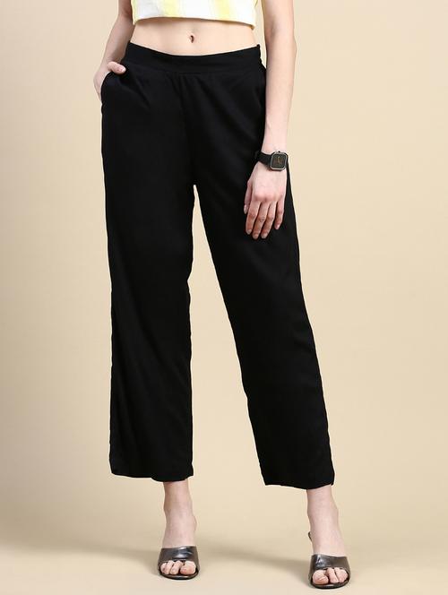 women black solid mid rise straight palazzo - 21968739 - Standard Image - 0
