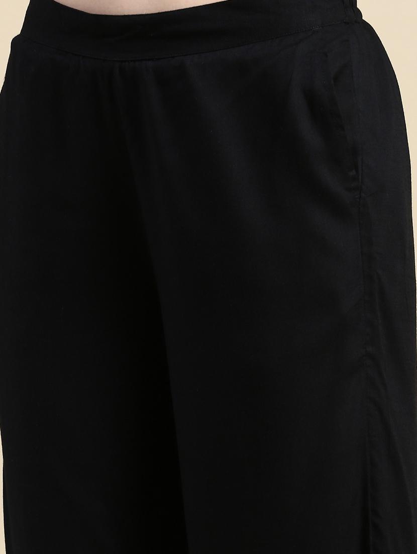 women black solid mid rise straight palazzo - 21968739 - Standard Image - 4