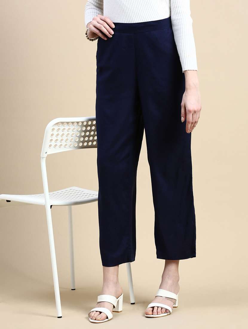 women solid high rise straight palazzo