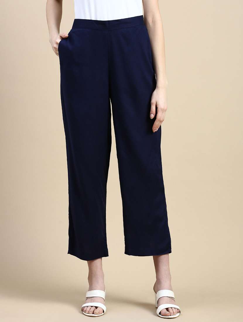 women solid high rise straight palazzo - 21968741 - Standard Image - 1