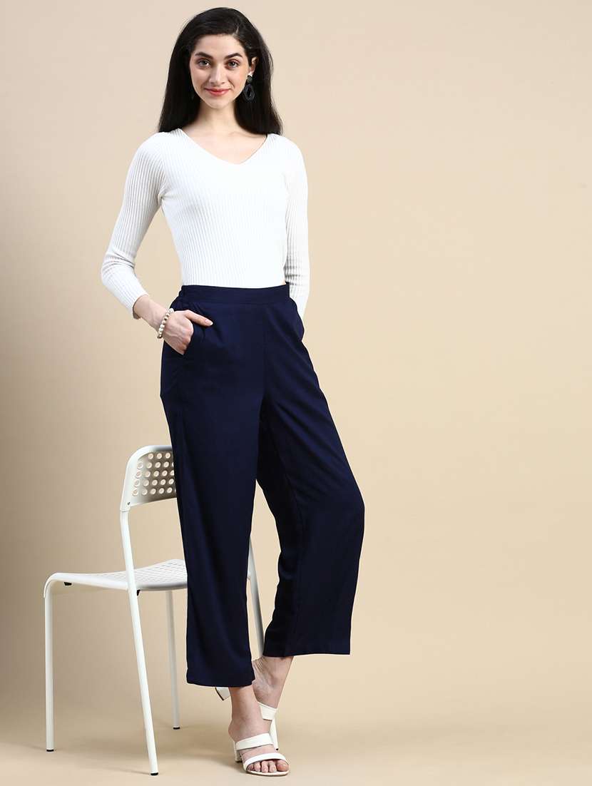 women solid high rise straight palazzo - 21968741 - Standard Image - 4