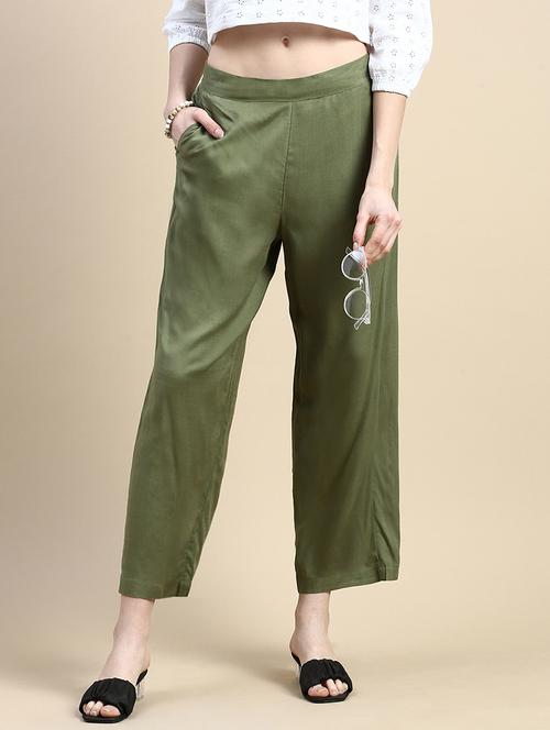 women solid high rise straight palazzo - 21968742 -  Standard Image - 0