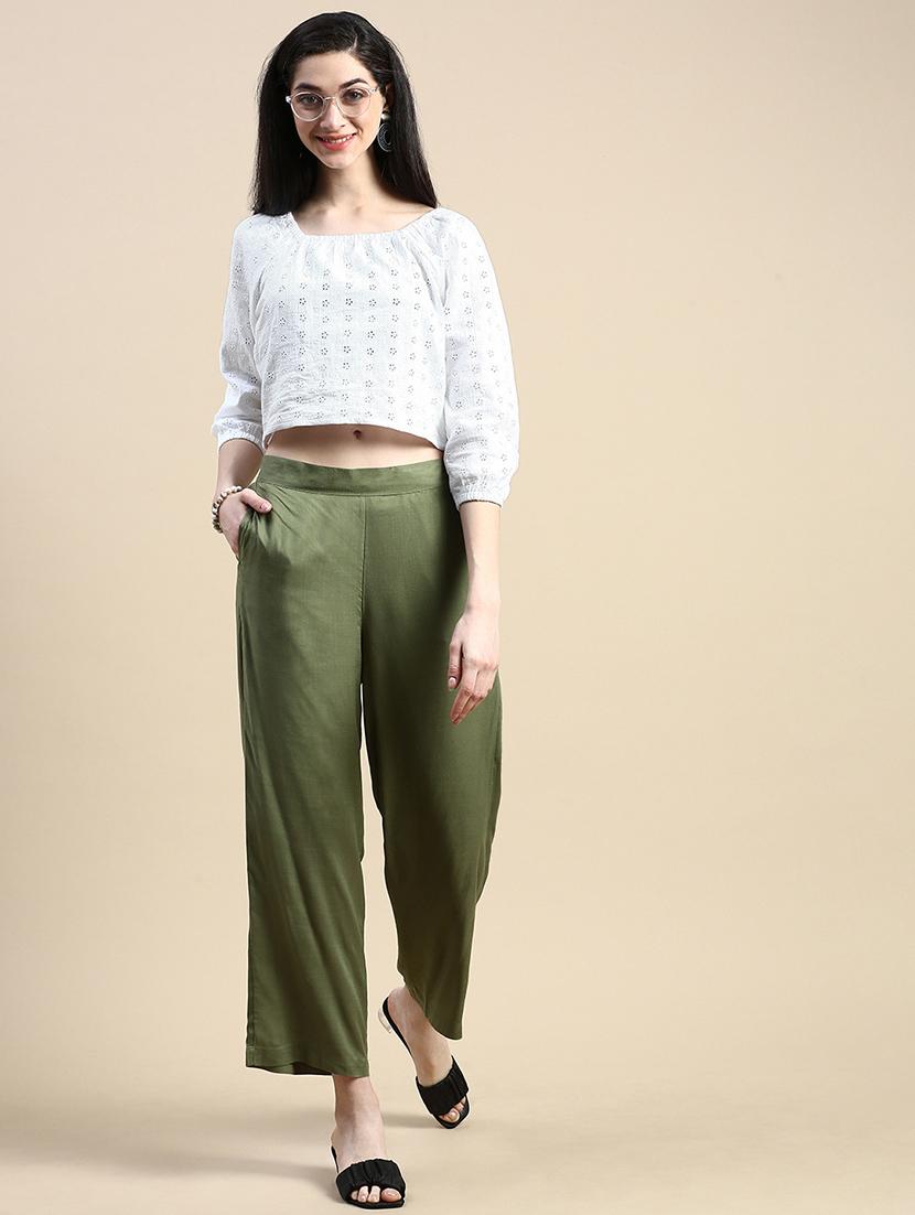 women solid high rise straight palazzo - 21968742 - Standard Image - 4