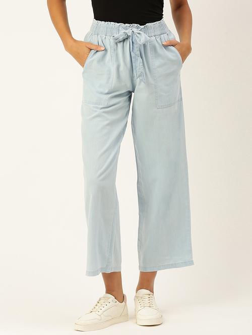 women solid high rise straight fit trouser - 21968815 - Standard Image - 0