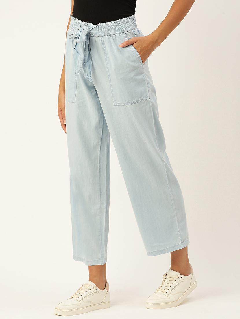 women solid high rise straight fit trouser - 21968815 - Standard Image - 1