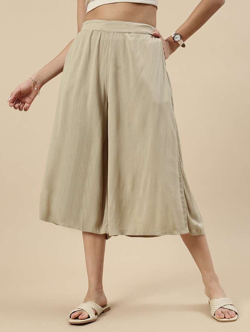 women beige solid high rise flared culotte - 21968818 - Standard Image - 1