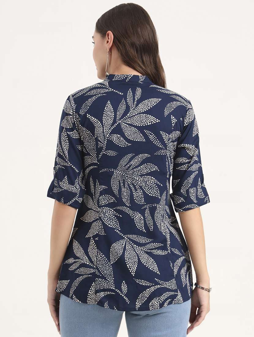 printed navy blue notch neck ethnic top - 21968820 - Standard Image - 4