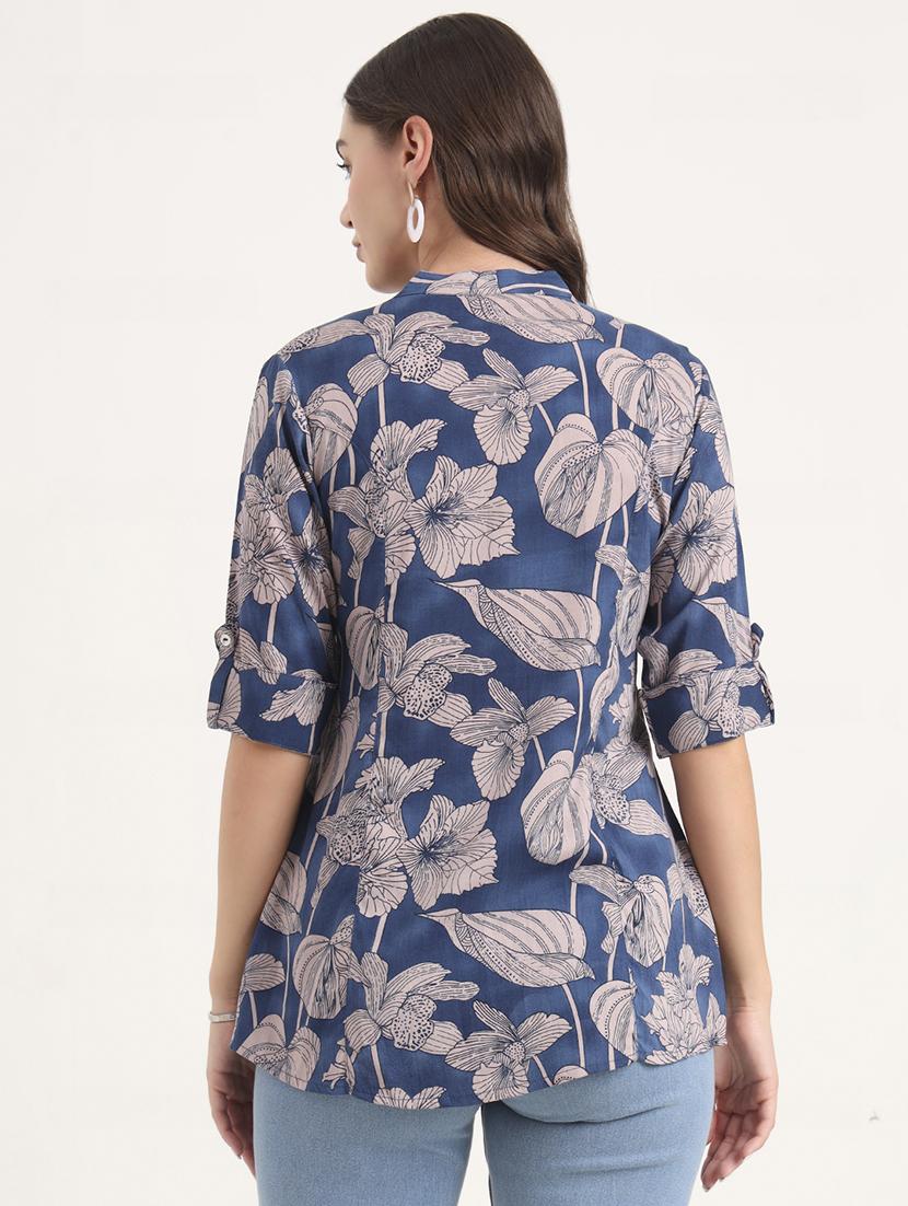women printed mandarin neck ethnic top - 21968823 - Standard Image - 4