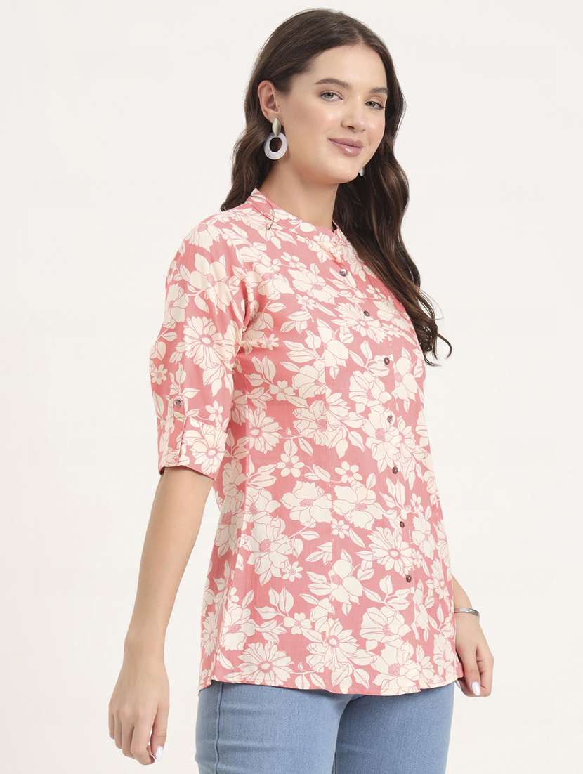 women printed mandarin neck ethnic top - 21968824 - Standard Image - 1