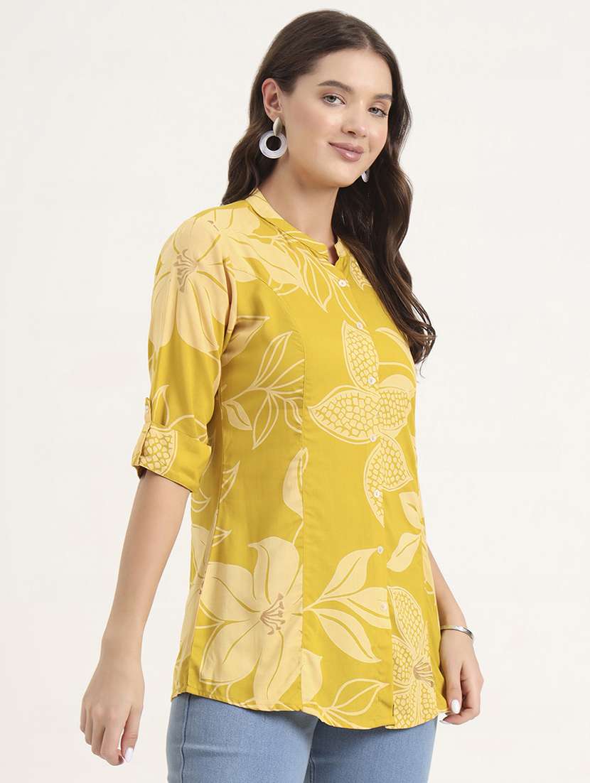 women printed mandarin neck shirt style top - 21968827 - Standard Image - 1