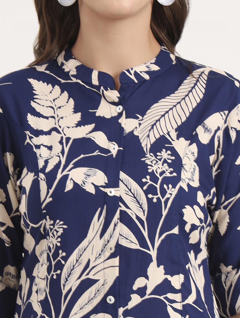 women floral print mandarin neck shirt style top - 21968828 - Standard Image - 4