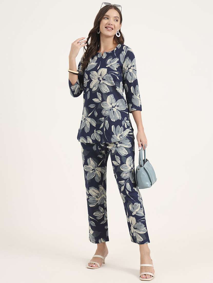 women floral print notch neck co-ord set