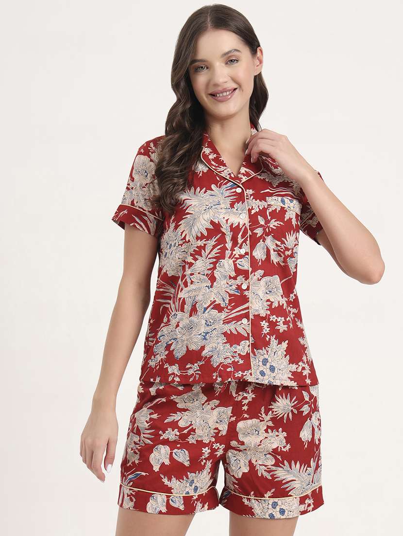 women printed nightwear shorts set - 21969120 - Standard Image - 1
