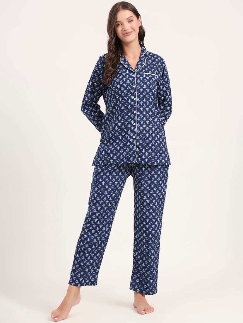 women printed long sleeve nightwear pyjama set