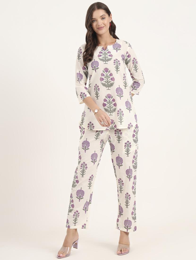 women printed notch neck co-ord set - 21969124 -  Standard Image - 1