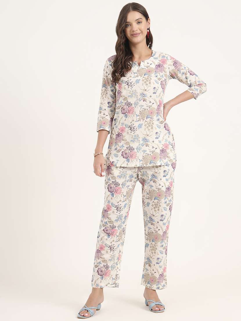 women printed notch neck co-ord set - 21969125 -  Standard Image - 1