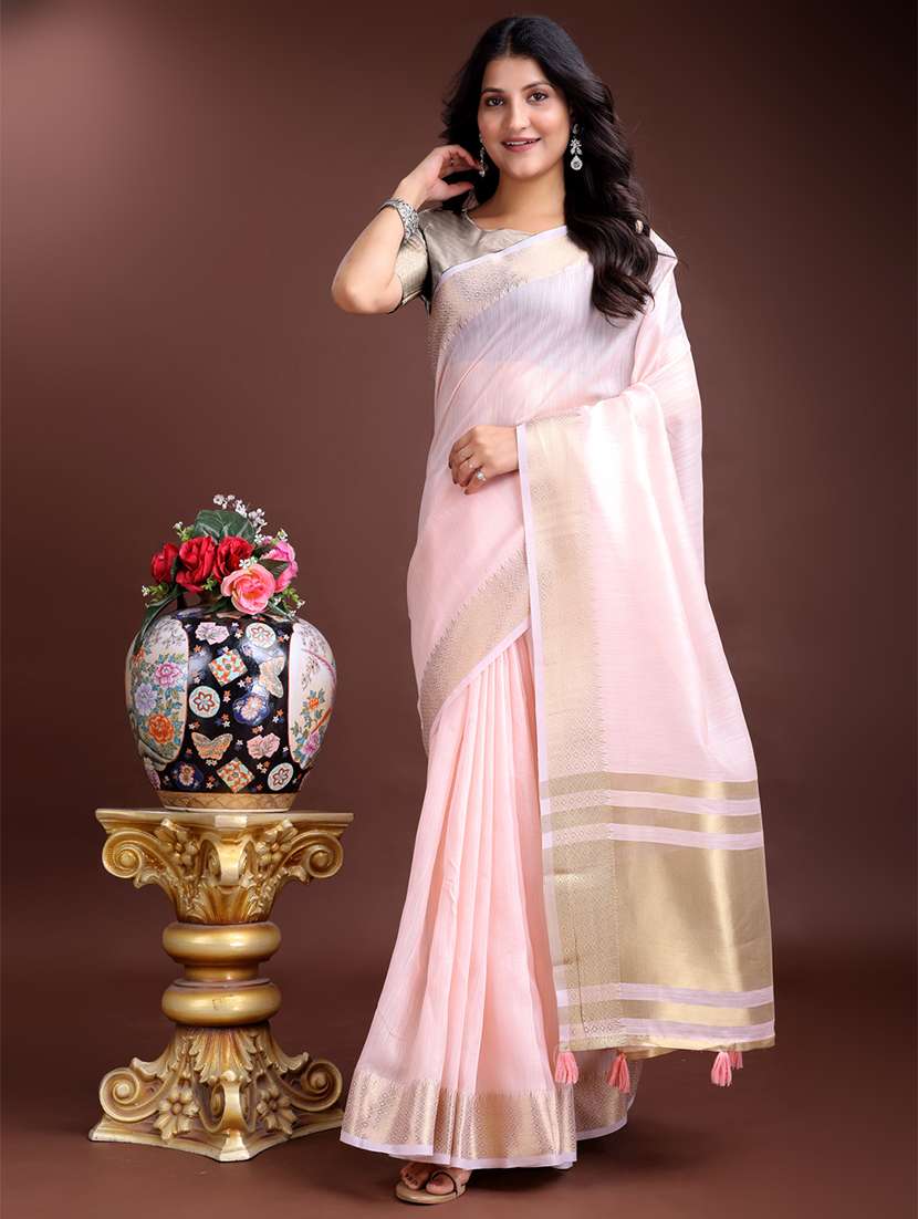women solid with bordered saree with blouse - 21969137 - Zoom Image - 0