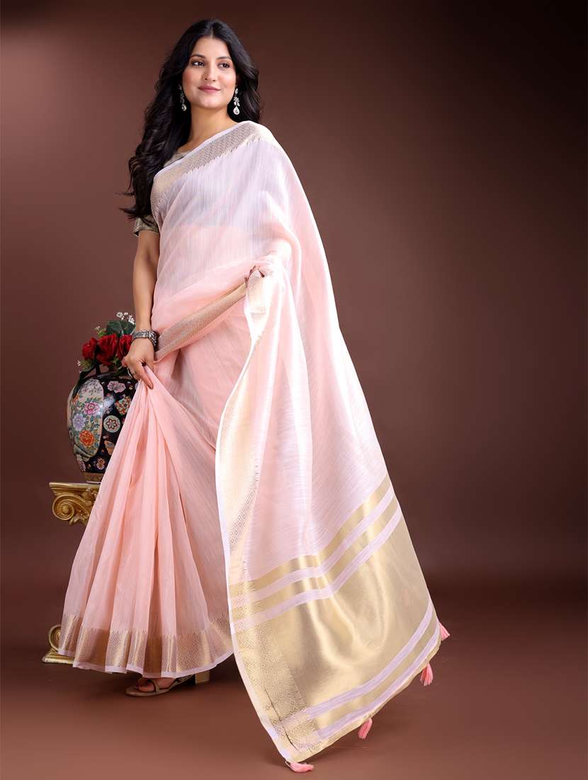 women solid with bordered saree with blouse - 21969137 - Standard Image - 1