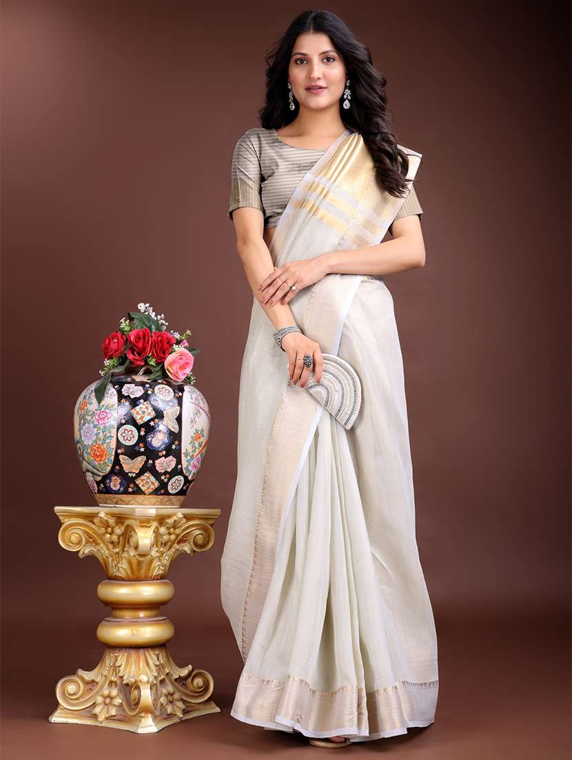 women solid with bordered saree with blouse - 21969140 -  Standard Image - 1