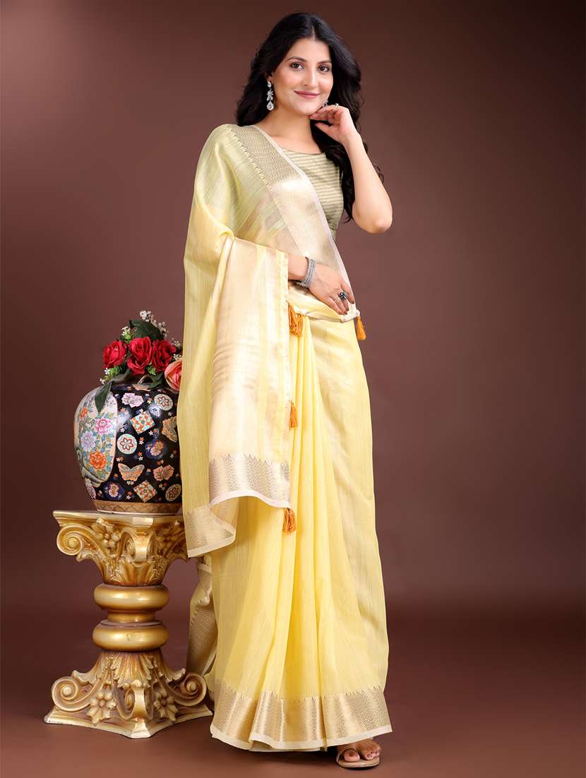 women solid with bordered saree with blouse - 21969141 -  Standard Image - 1