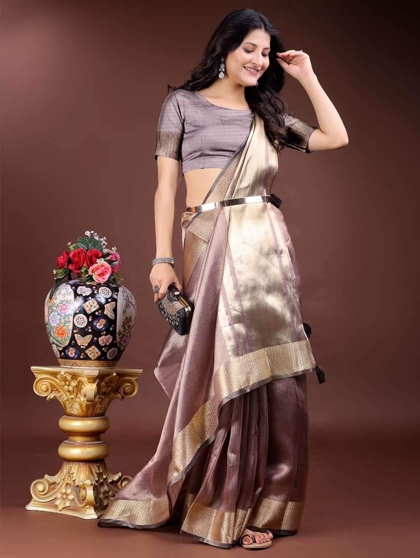 women solid with bordered saree with blouse - 21969153 -  Standard Image - 1