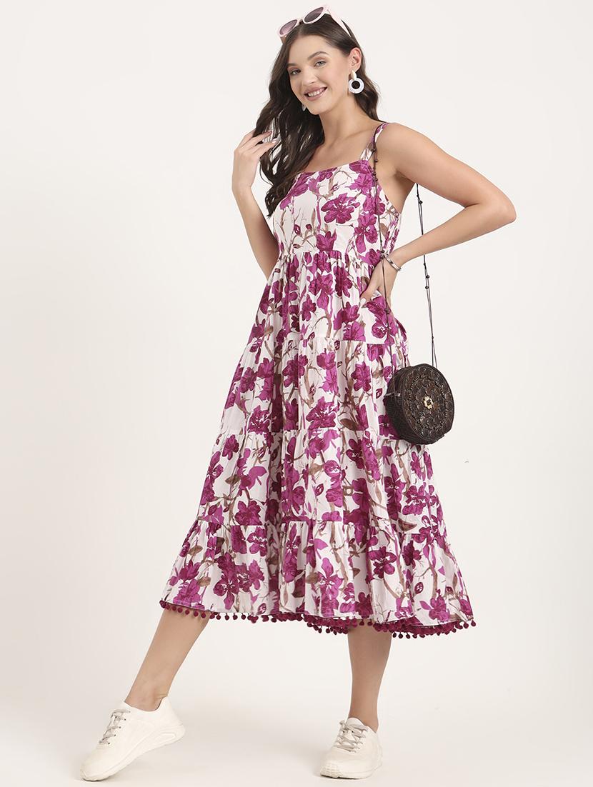 womne floral print shoulder strap tiered dress - 21969156 -  Zoom Image - 0