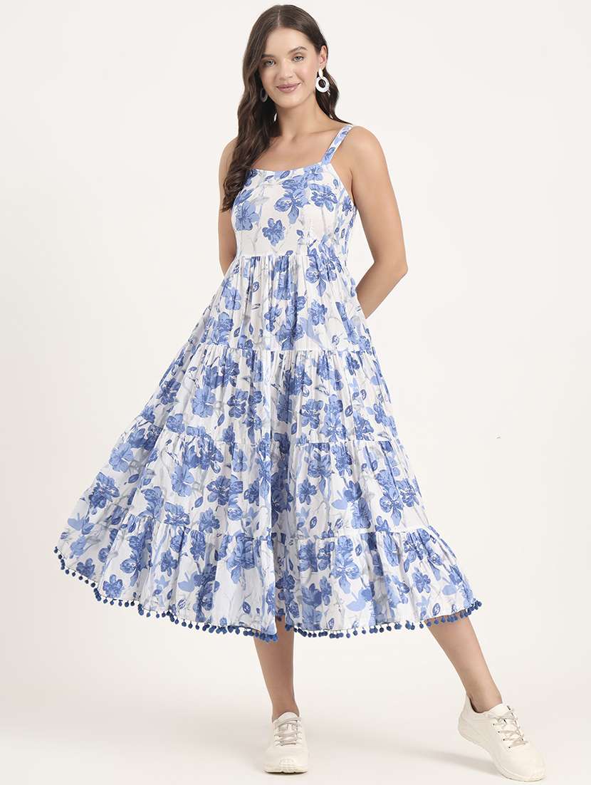 womne floral print shoulder strap tiered dress - 21969157 - Standard Image - 1
