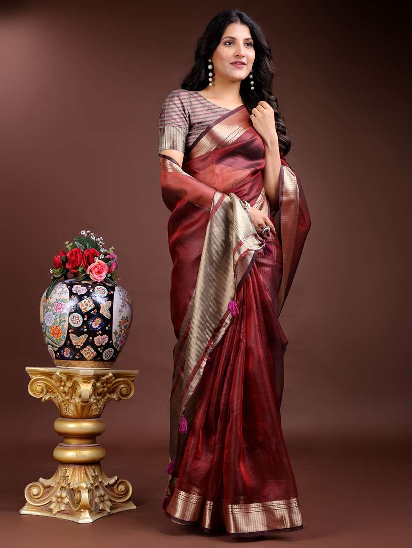 women solid with bordered saree with blouse - 21969158 -  Standard Image - 1