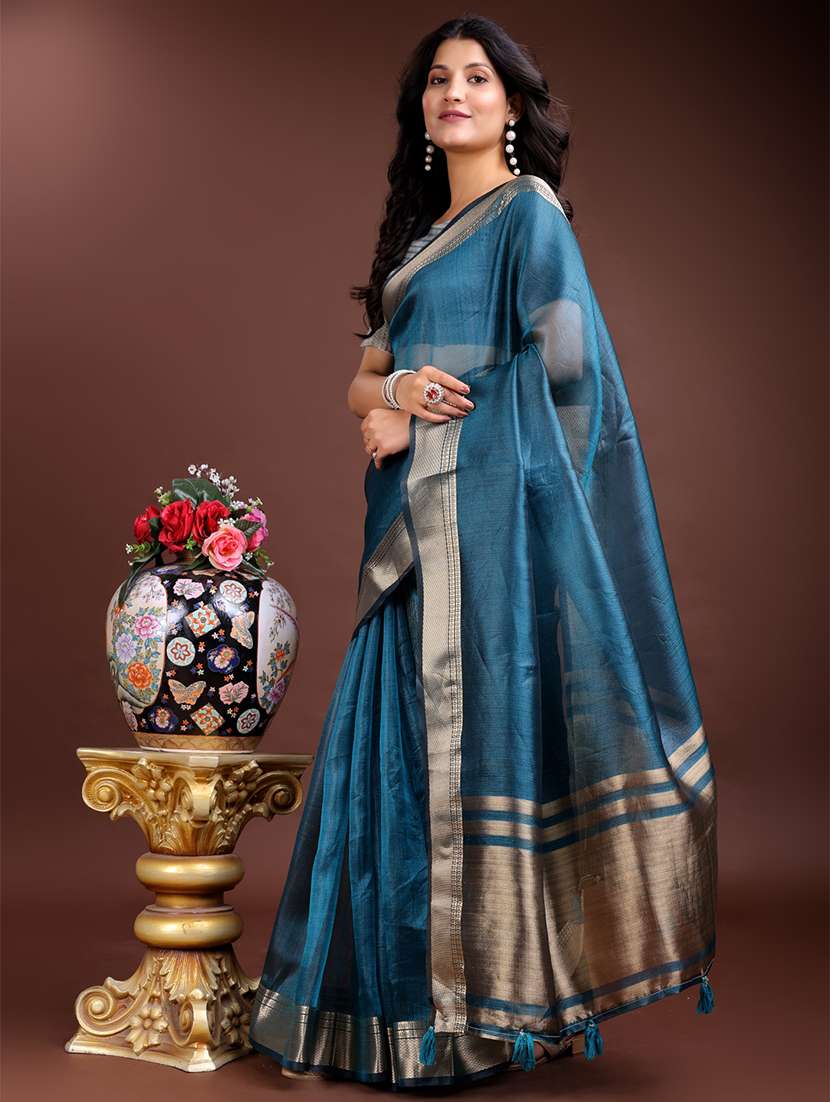 women solid with bordered saree with blouse - 21969161 -  Standard Image - 1