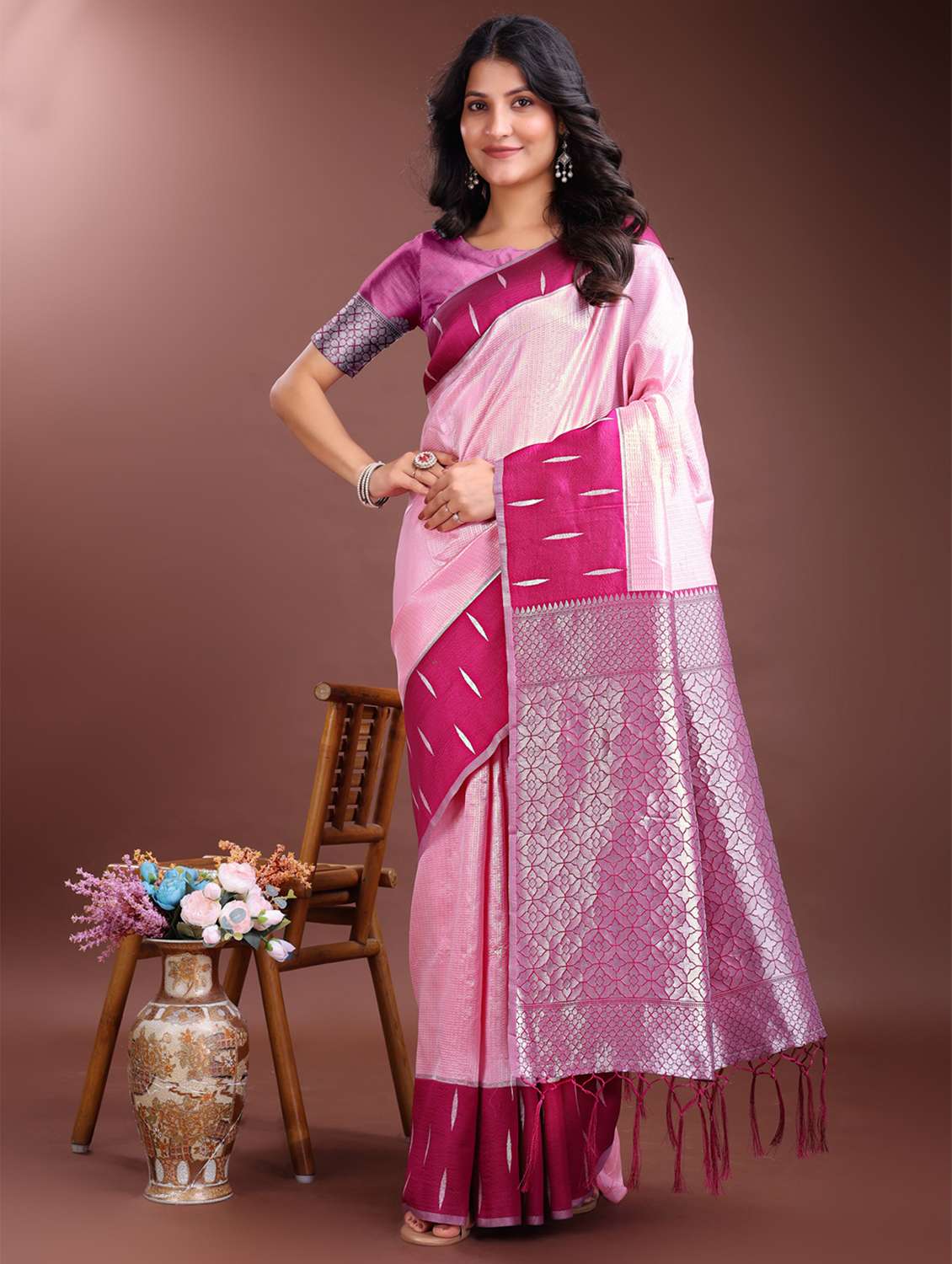 women self design southern silk saree with blouse