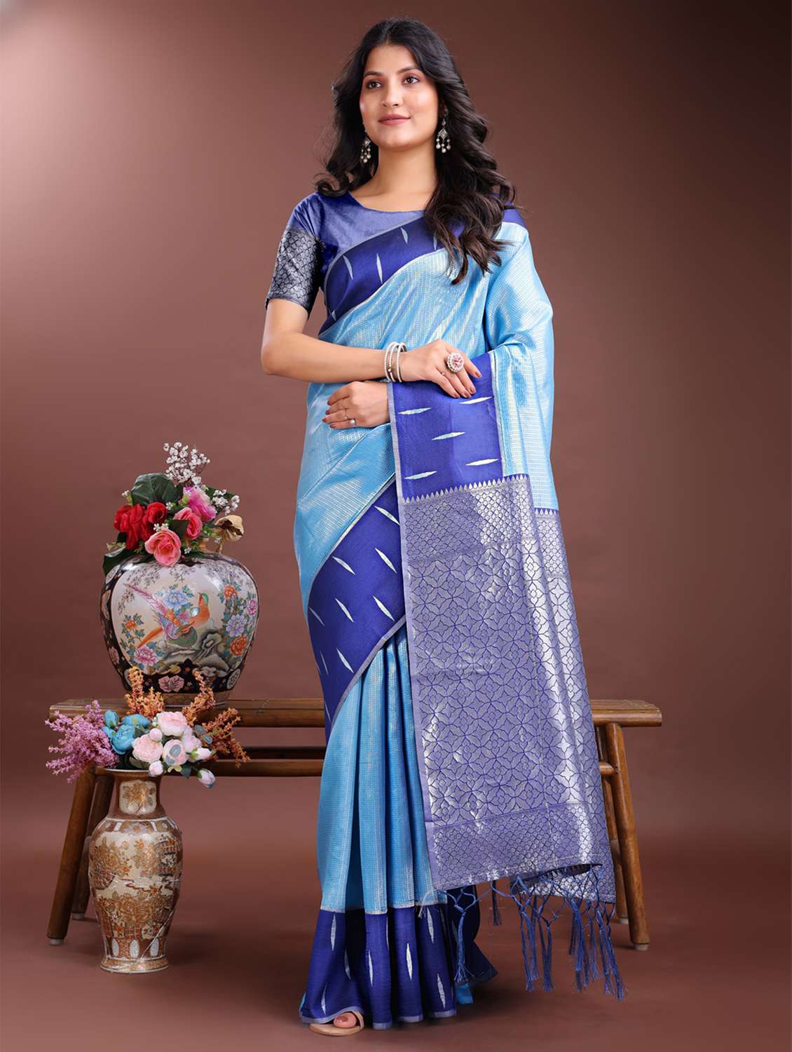 women self design southern silk saree with blouse
