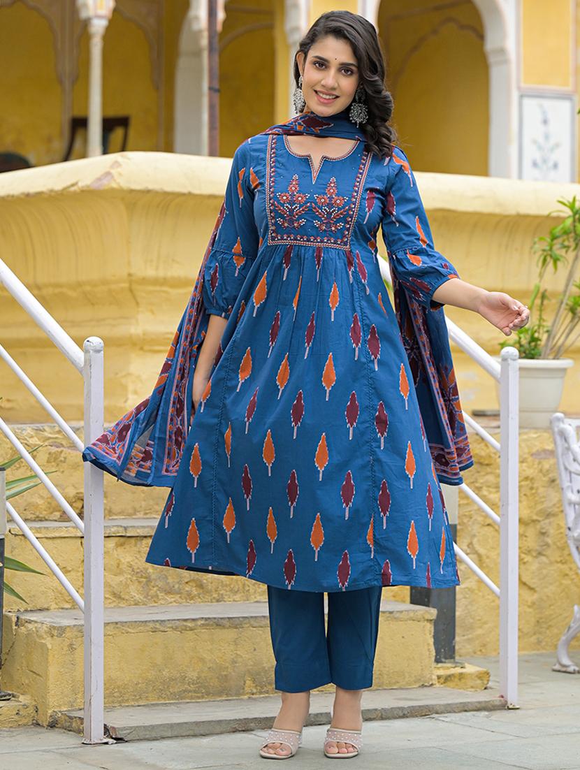 women three quarter sleeve kurta pant with dupatta set - 21969205 -  Standard Image - 1