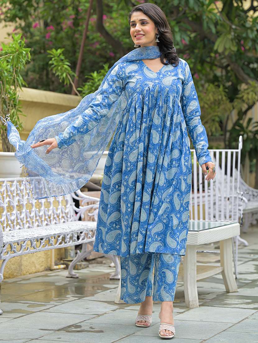 women blue long sleeve kurta pant with dupatta set - 21969209 -  Standard Image - 4