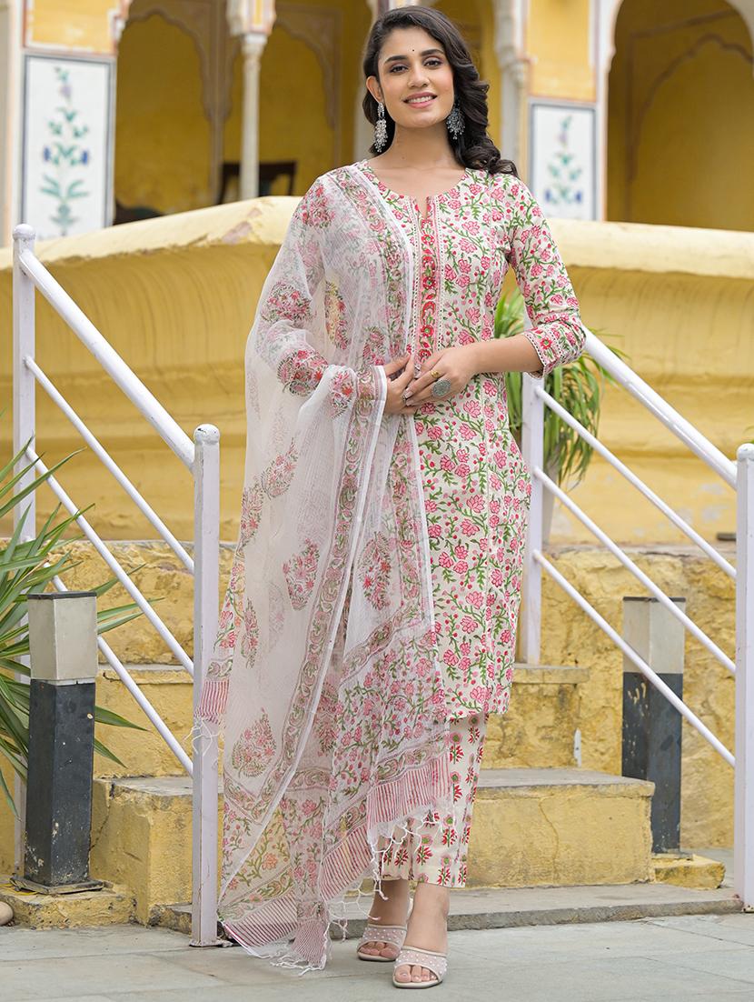 women three quarter sleeve kurta pant with dupatta set - 21969211 -  Standard Image - 1