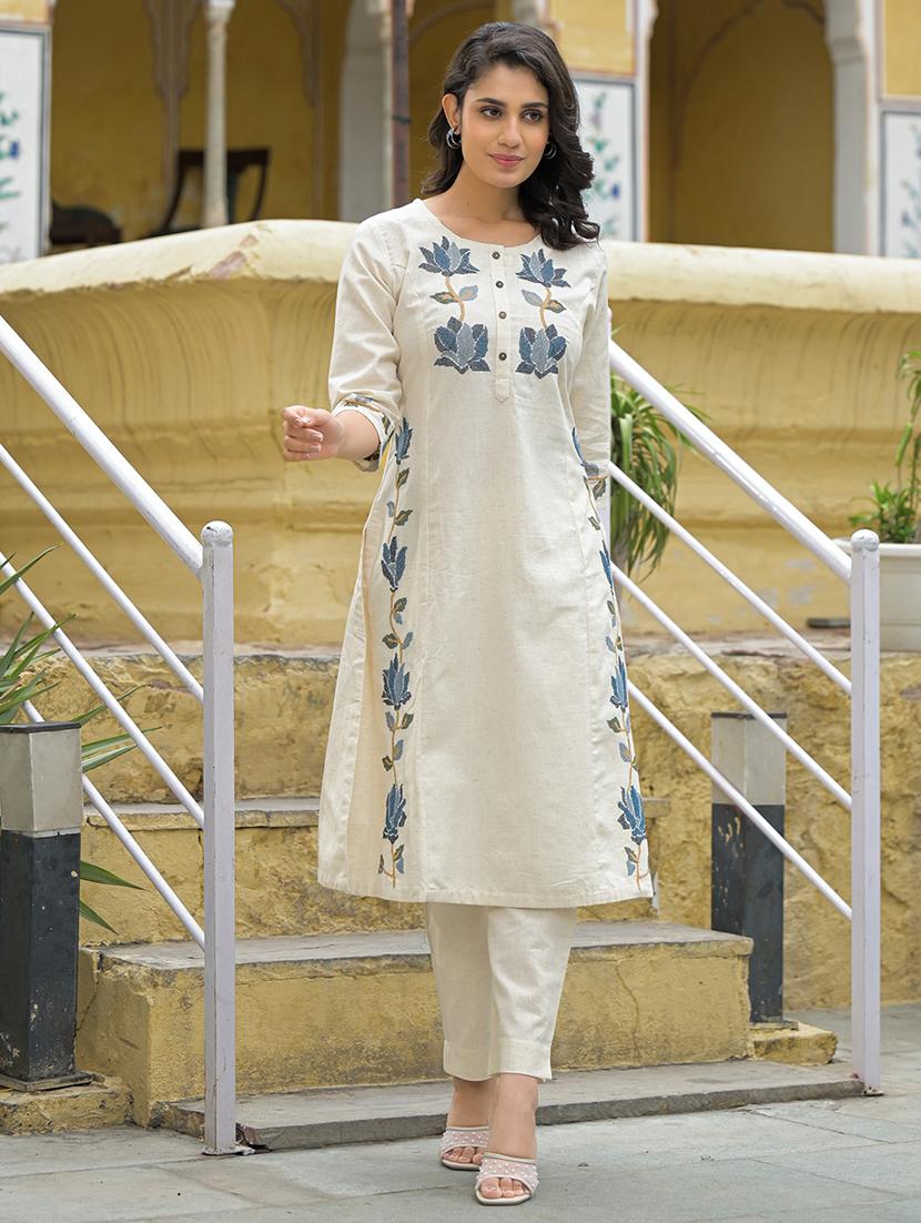 women embroidered three quarter sleeve kurta pant set - 21969214 - Standard Image - 1