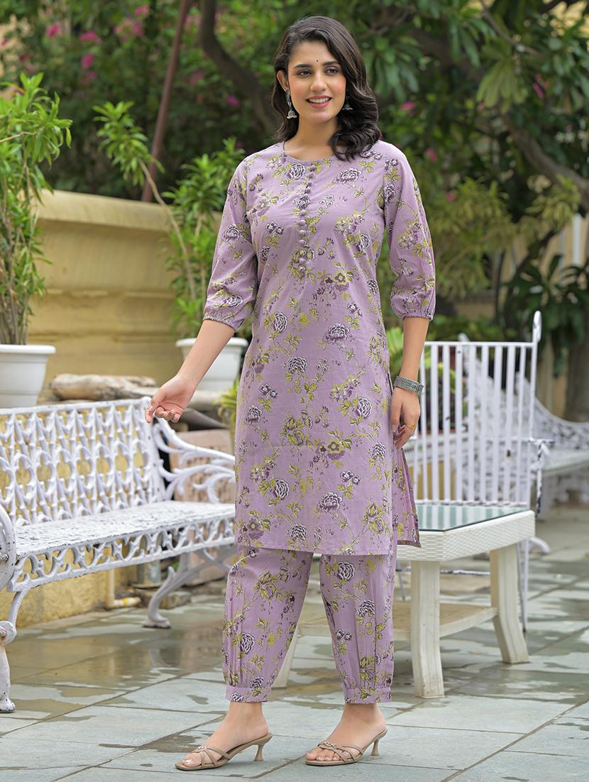 women floral three quarter sleeve kurta salwar set - 21969216 - Standard Image - 1