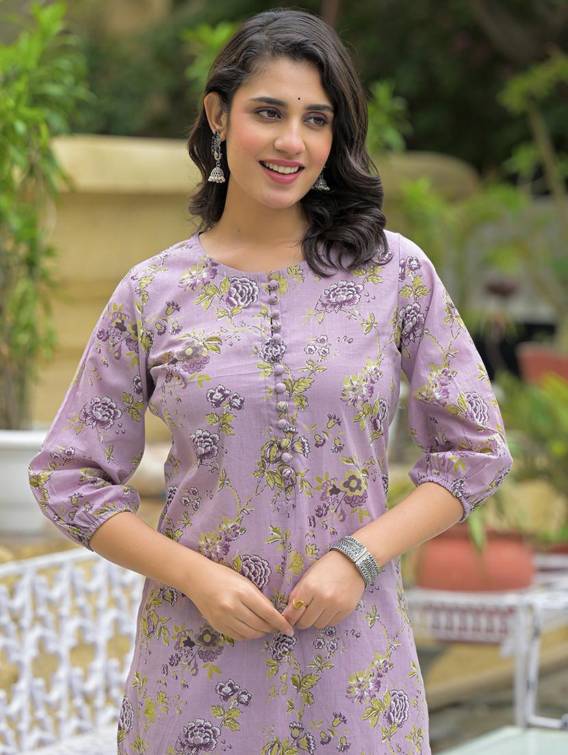 women floral three quarter sleeve kurta salwar set - 21969216 - Standard Image - 4