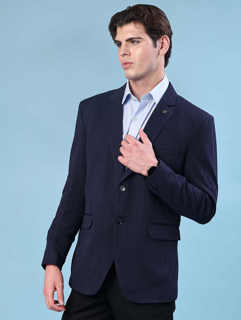 men solid lapel collar single breasted casual blazer - 21969312 -  Standard Image - 1