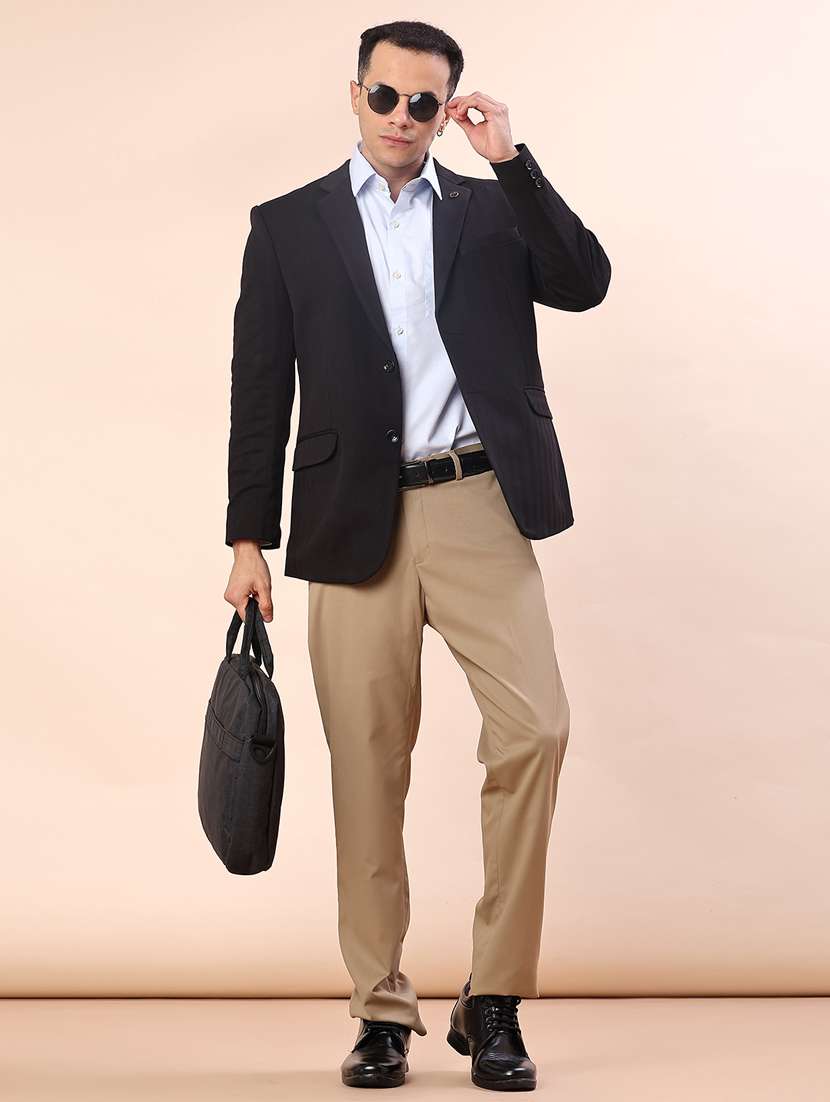 men solid lapel collar single breasted casual blazer - 21969313 -  Standard Image - 4