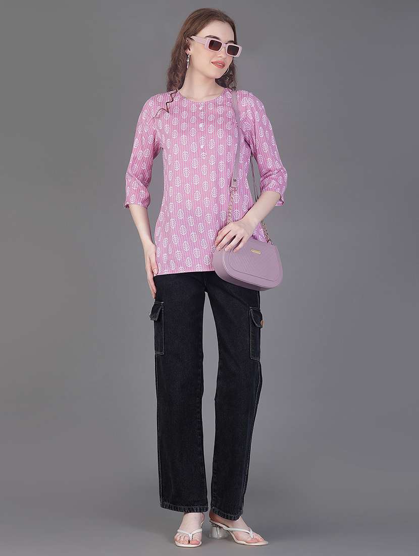 women printed three quarter sleeve kurti - 21969554 -  Standard Image - 4