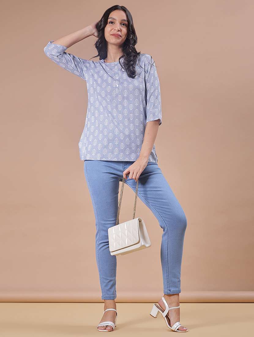 women printed three quarter sleeve kurti - 21969555 -  Standard Image - 4