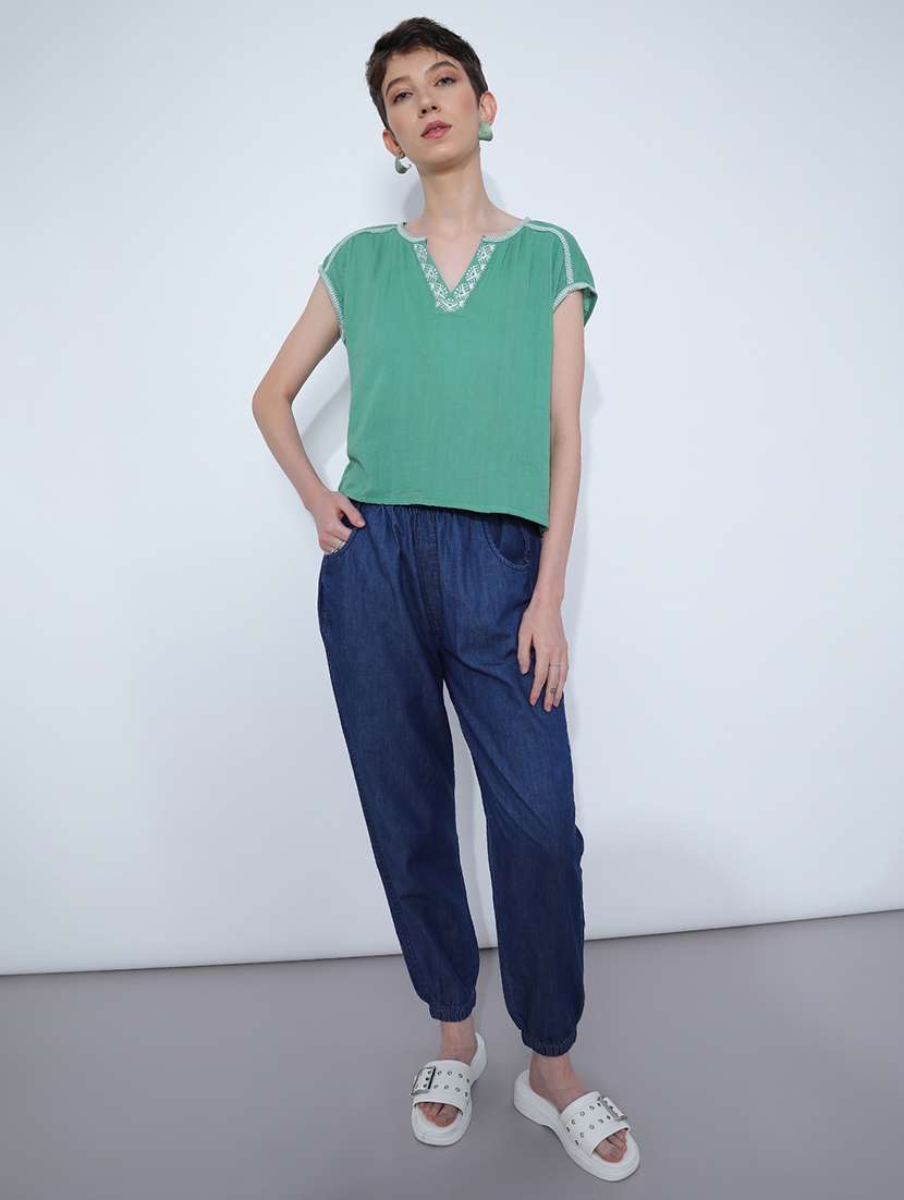 women solid short sleeve ethnic top - 21969571 - Standard Image - 4