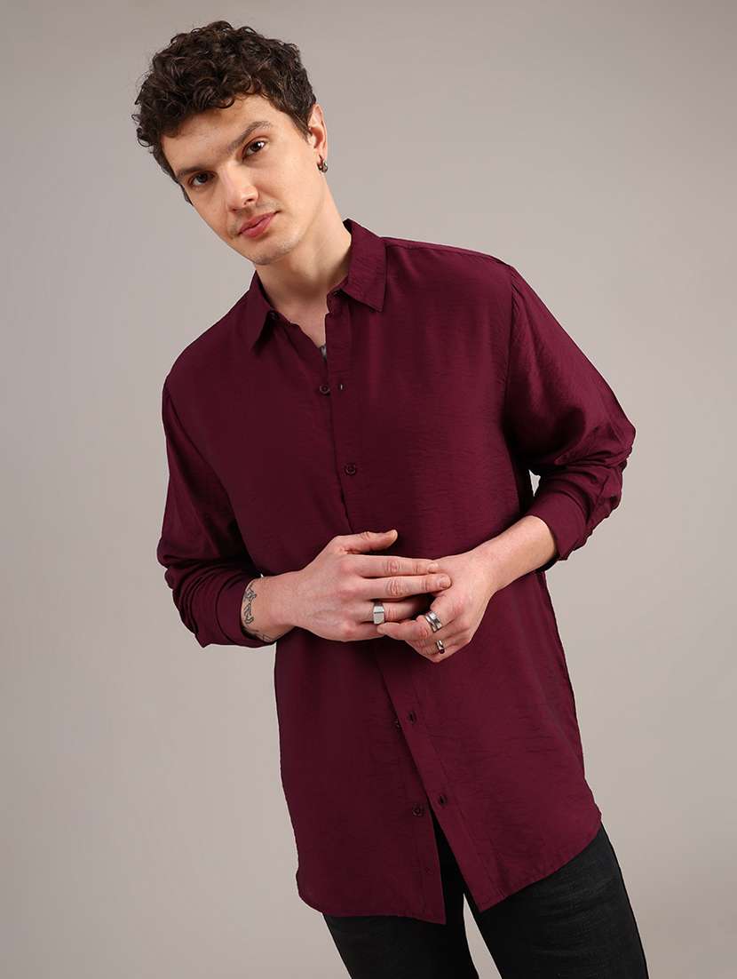 men solid long sleeve collared shirt